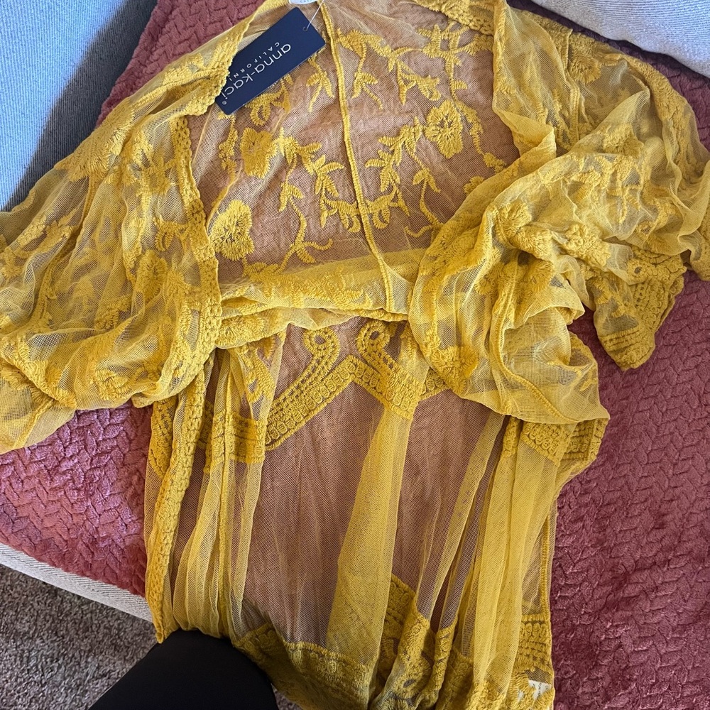 Yellow Embroidered Sheer Kimono